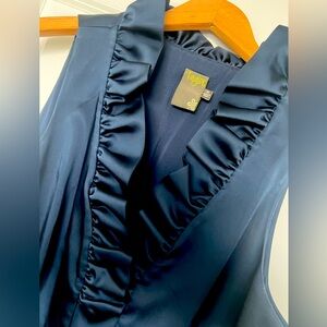 Taylor Midnight Blue Ruffled neck cocktail dress 16